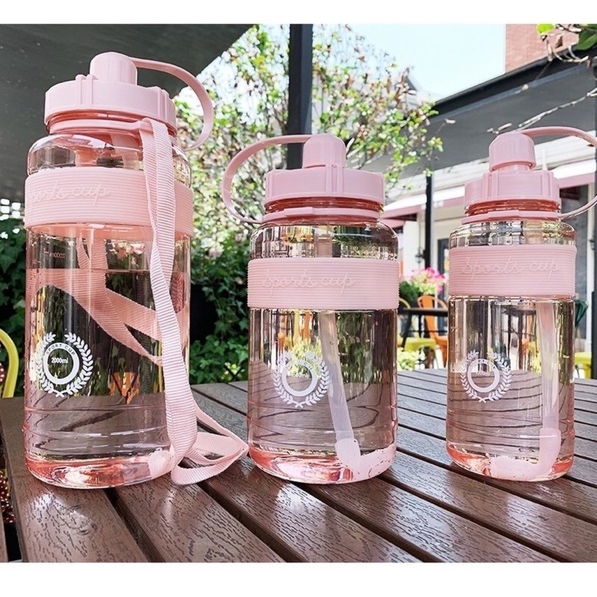 【fREE GIF- Strap + straw】2000ML Botol Air Trendy Kapasitas Besar Botol Sport Olahraga Besar Murah botol minum water bottle