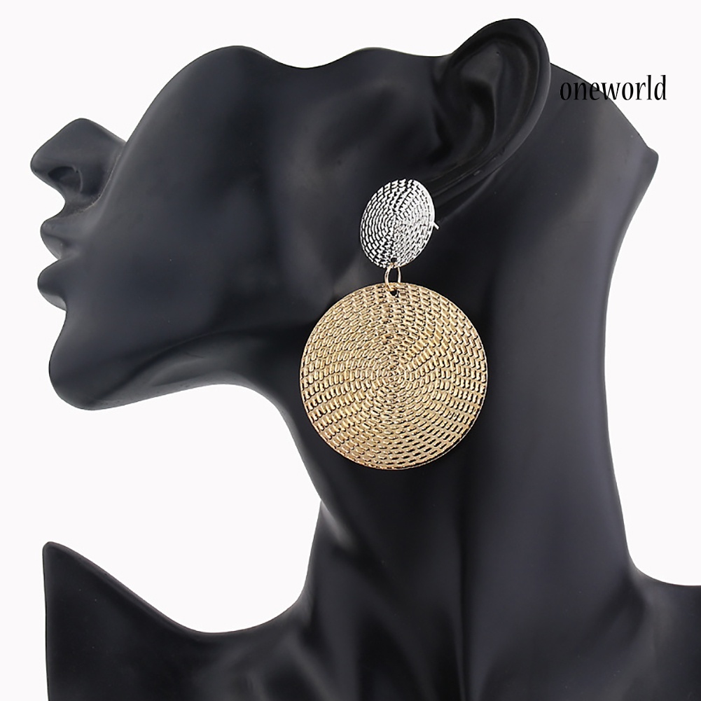 OW@ Women Exaggerated Geometric Circular Pendant Concave Convex Earring Jewelry