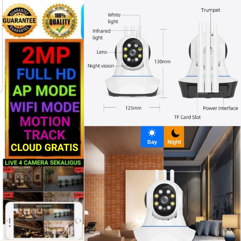 V380 PRO Ip Camera 2Mp FULL HD 1080P Wireless Indoor All Day Colorfull Night Mode Berwarna Cctv Wireless