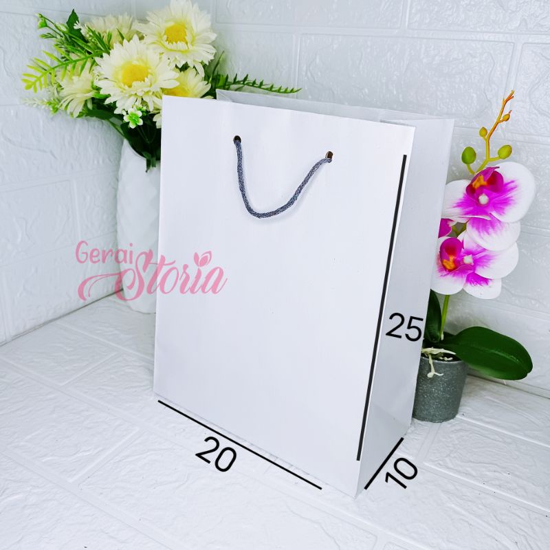 

PAPER BAG PUTIH POLOS 20x10x25 / paperbag custom / paper bag murah