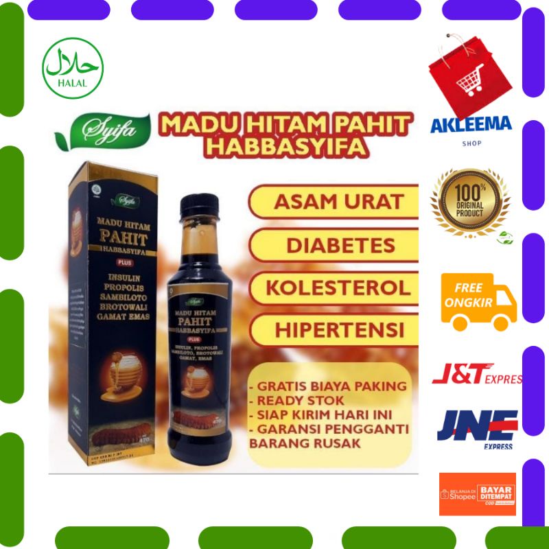 

MADU HITAM PAHIT HABBASYIFA PLUS GAMAT NETTO 470gr PLUS MADU PLUS PROPOLIS ORIGINAL 100% BADAN POM