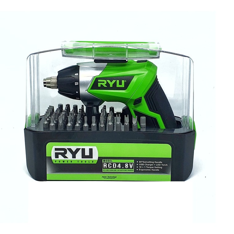 RYU Mesin Bor Cordless Screwdriver Obeng Baterai Charge RCD 4.8v Mesin Bor Obeng Set Mata RCD4.8V