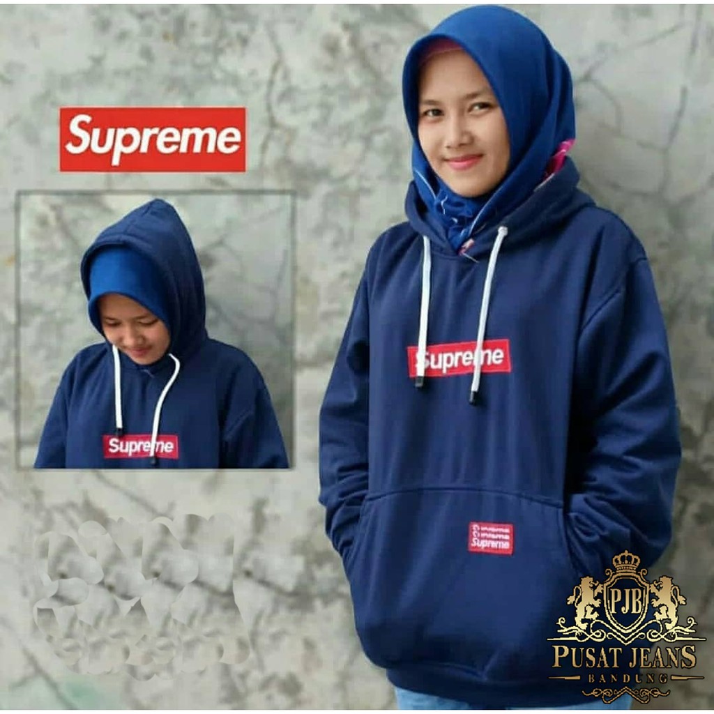 RCL - Jaket Hoodie Supreme Cewek Wanita Logo Bordir Merah Abu Putih Hitam Biru Dongker