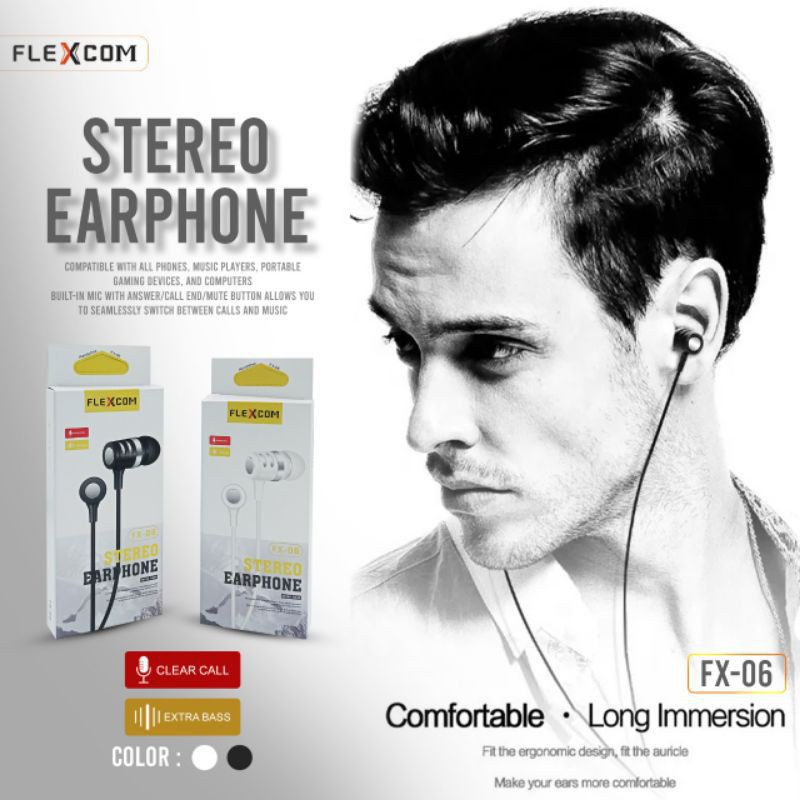 Headset Flexcom FX-06 Bass Earphone Handsfree Flexcom FX-06 Hansfree HF Flexcom Fleco FX06 Bass ori