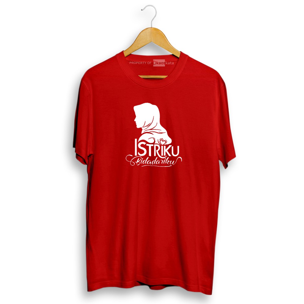 Kaos Dakwah | ISTRIKU Bidadariku | Kaos Kata-kata Islami | Baju T-Shirt Kata Kata-MERAH