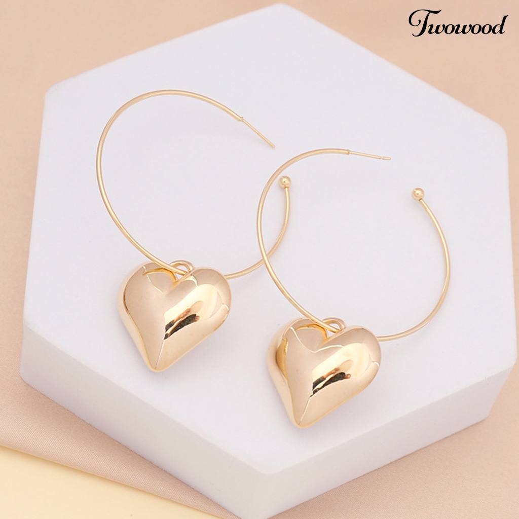 Twowood Necklace Heart Pendant Link Chain Women Multi-layer Necklace Electroplating Hook Earrings Bracelet for Party