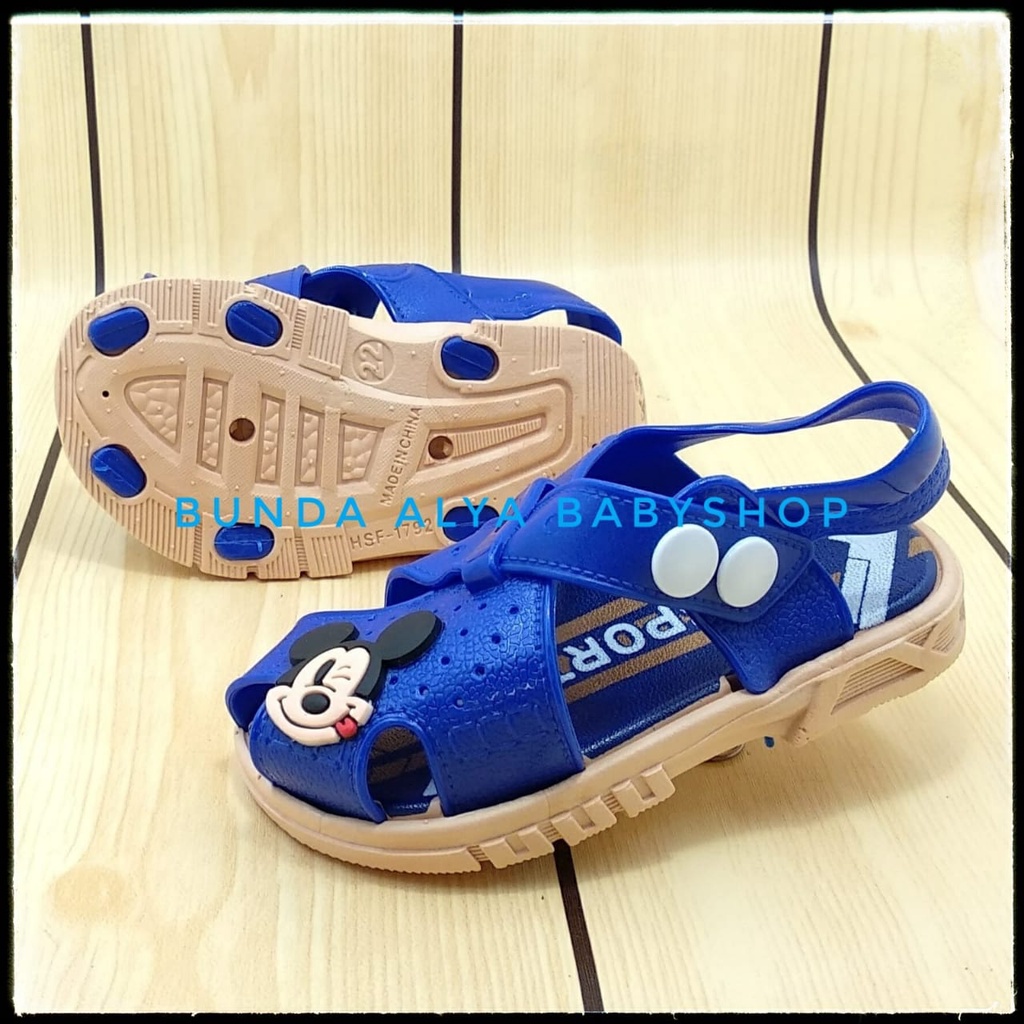 Sendal Anak Laki Laki Usia 6 Bulan 1 2 3 Tahun Kartun BIRU Karet Elastis  - Sepatu Sandal Anak Cowok Anti Licin