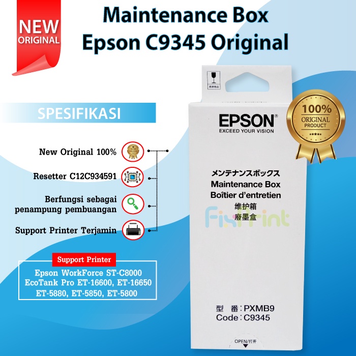 Maintenance Box Epson C9345 Reset Waste Ink Pad Printer EcoTank L15150 L15160 M15140 L6550 L6580