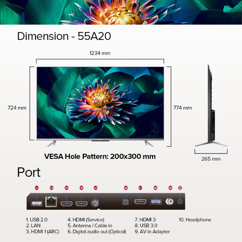 TVD ANDROID LED TCL 55 INCH (55A20) NEW GARANSI RESMI