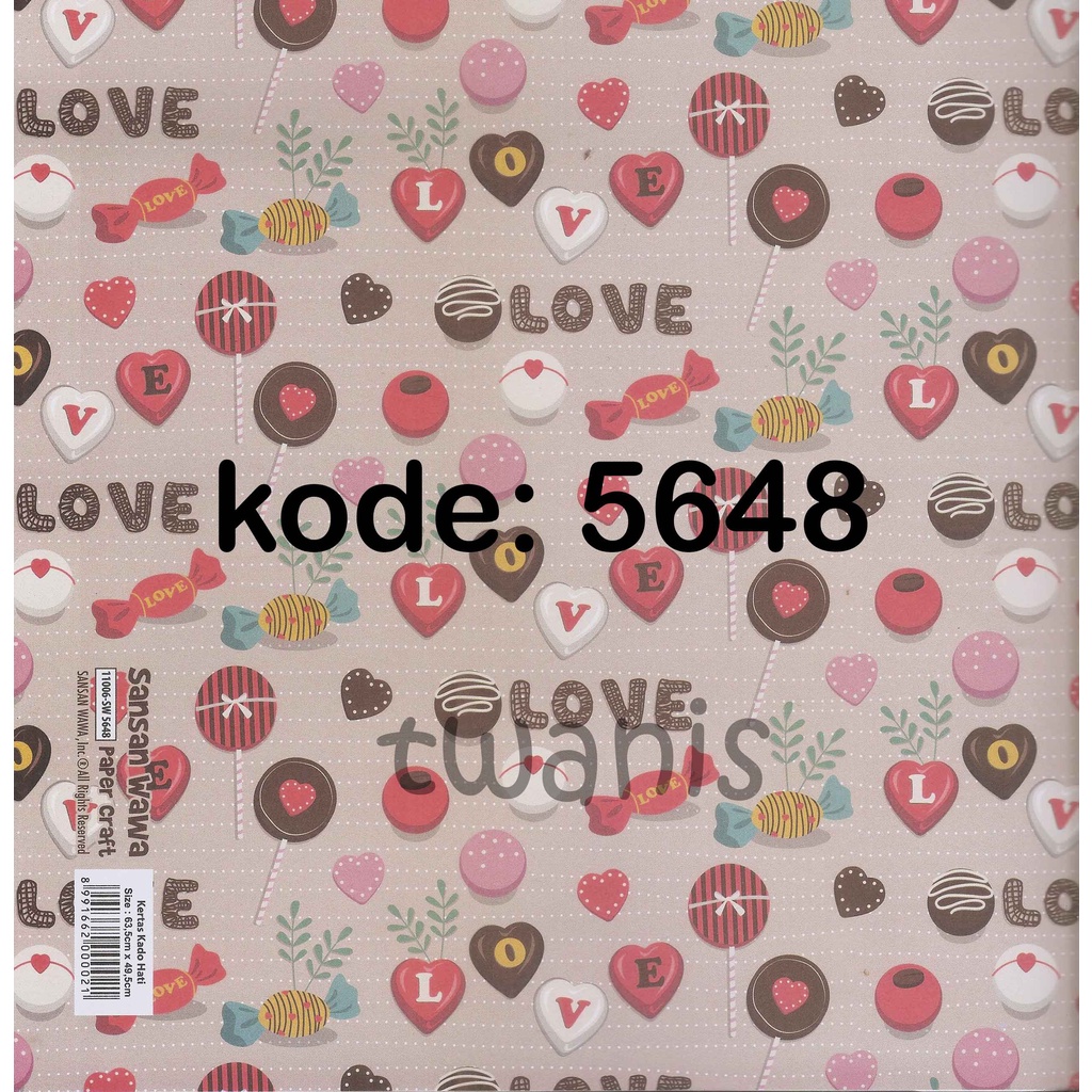 

KERTAS KADO BUNGKUS HADIAH SANWA HATI LOVE KODE 5648 ISI 25 LEMBAR
