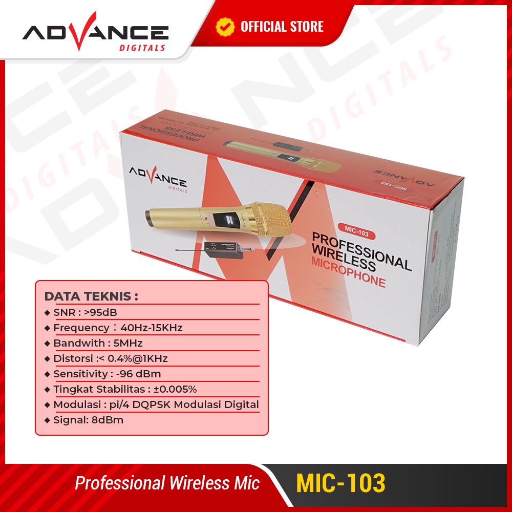 Advance Mic-103 Microphone Profesional Mic Wireless Gold Bisa di Charger / Garansi 1 tahun