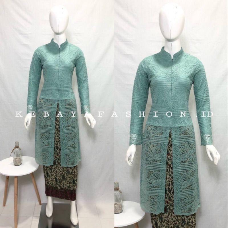 AZURA SCRAF // Setelan Tunik Brokat // Tunik kerah sanghai/tunik busui/tunik seleting depan/Kebaya modern/kebaya busui