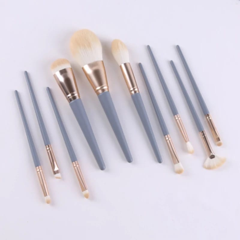 10PCS Kuas Make Up Set Brush Eyeshadow / Bedak / Blush On / Highlighter / Foundation / Blending Brush  Makeup Kuas Biru Langit F654