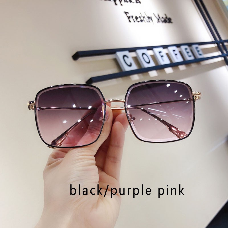 Kacamata Wanita Pria Premium Fashion Kotak Metal Korean UV Sunglasses-black/purple pink