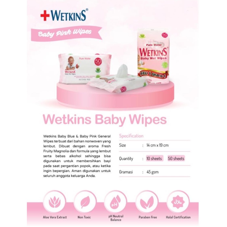 Wetkins Daily Wipes / Tisu Basah 50's Beli 1 Gratis 1 (isi 2 x 50 lembar)