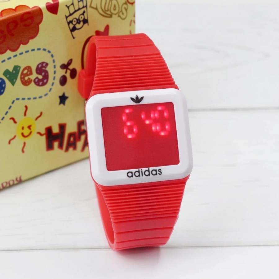 Jam Tangan Wanita Adidas Led Tali Rubber Bentuk Kotak