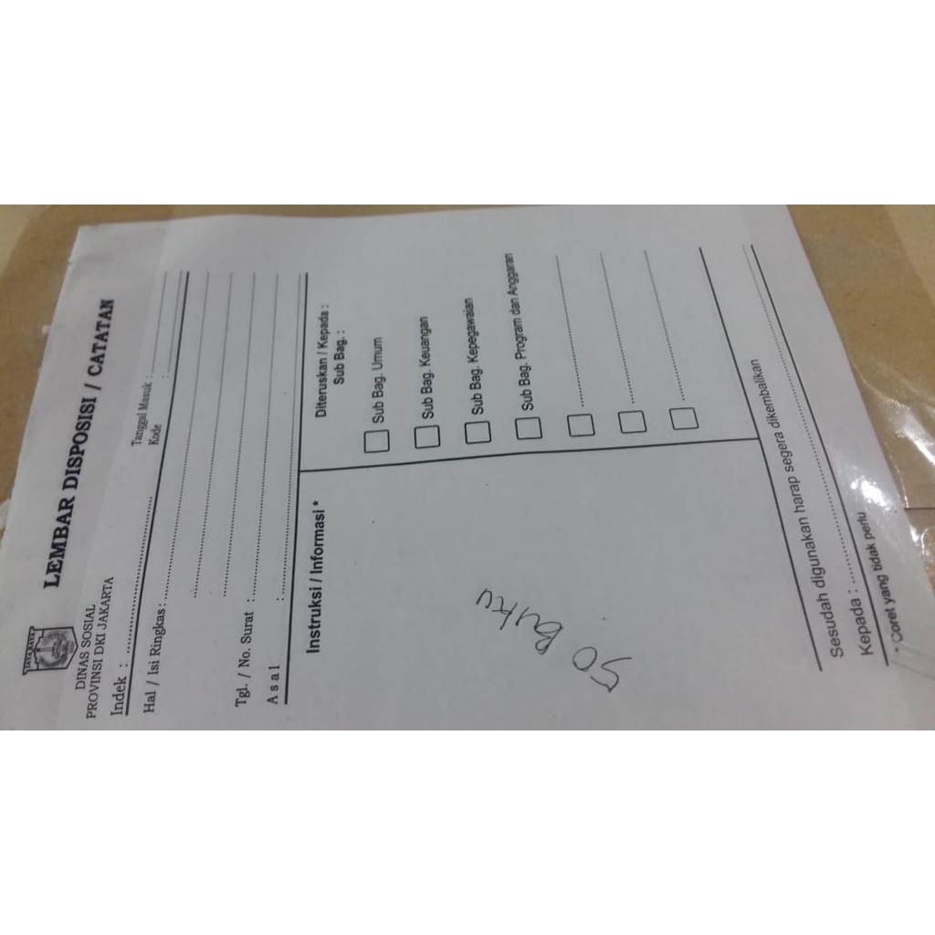 

RB Lembar Disposi rangkap 2 untuk perkantoran.Minimum Pesanan 20 Buku