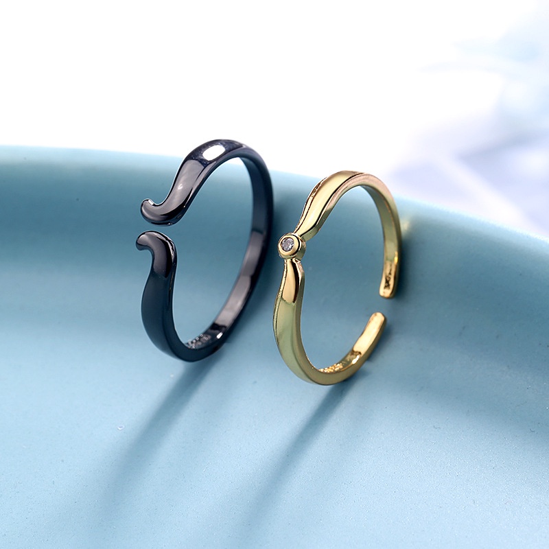 2pcs Cincin Desain Angel Demon Sea And Whale Bahan S925 Silver Gaya Korea Untuk Pria Dan Wanita