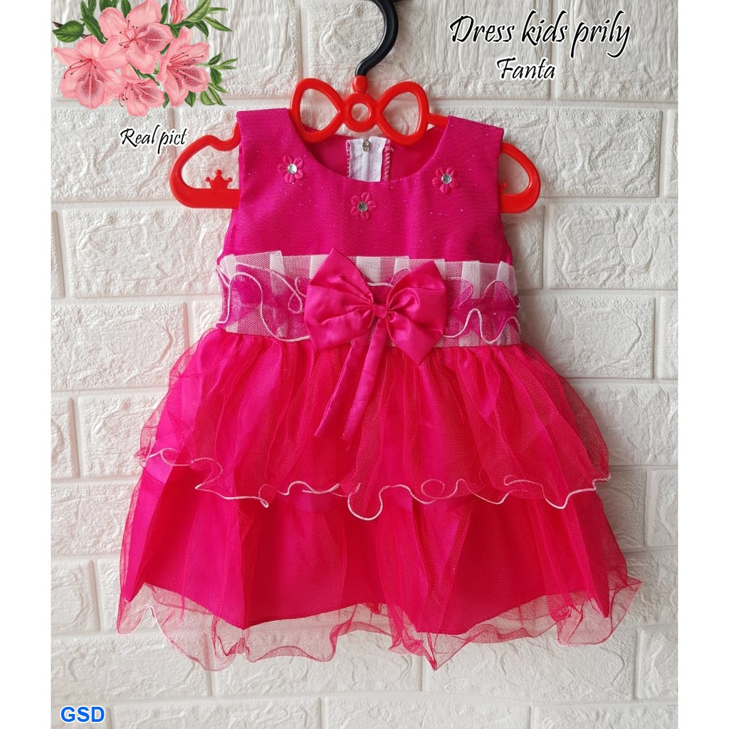 Dress kids prily/terusan dress anak perempuan murah/dress pesta motif brukat pita/fashion anak lucu