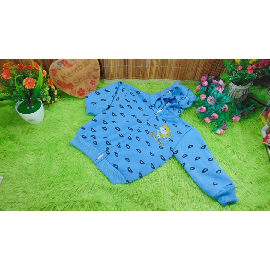kembarshop Baju Jaket Bayi Newborn 0-12bulan Doreng Mantel Hangat Murah-baby cat biru