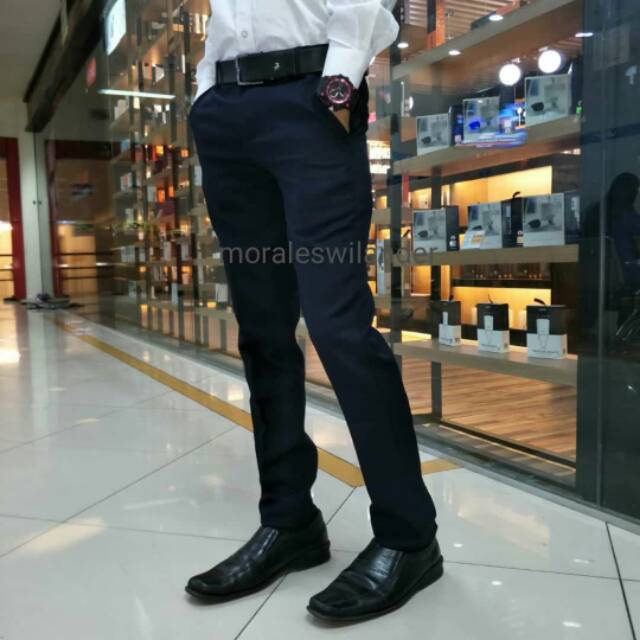 Celana Kerja Pria Slim Fit | Kantor | Bahan | BIRU DONGKER