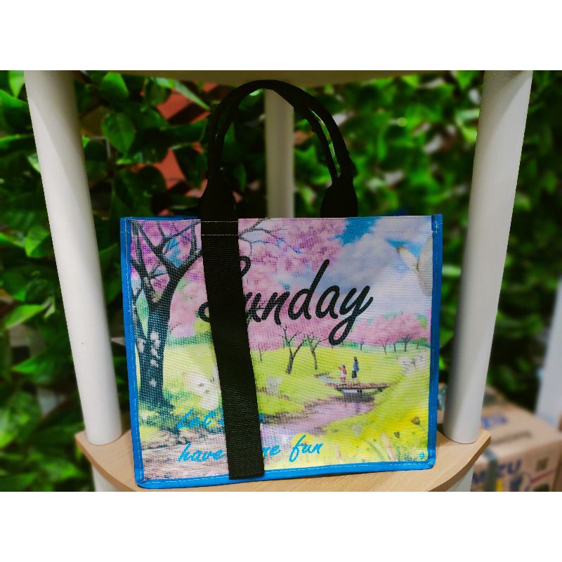 tas jinjing totebag bahan kanvas waterproof print day nama hari abstrak model tali kekinian