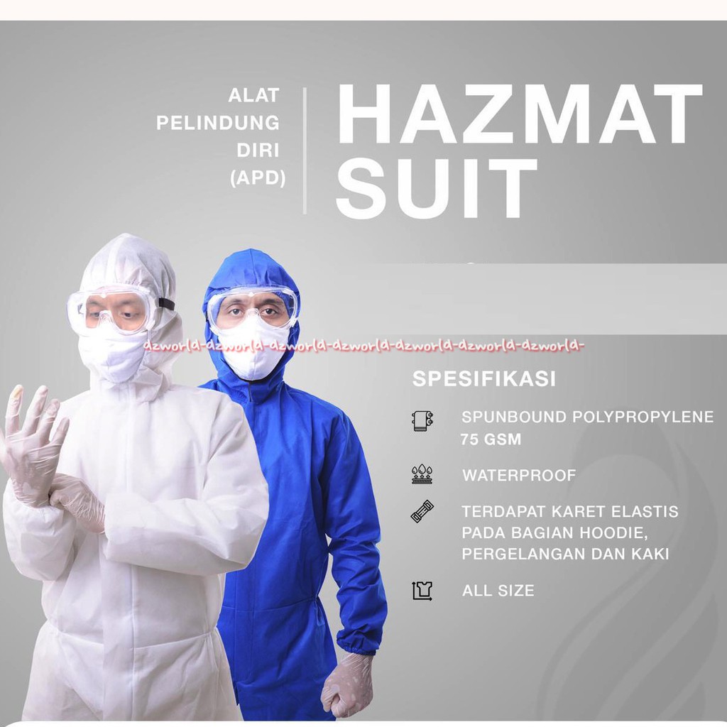  Baju  APD  Hazmat Suit Waterproof bahan  polypropylene  75gsm 