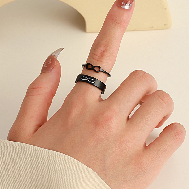 2pcs / Set Cincin Pasangan Model Terbuka Adjustable Desain Angka 8 Kupu-Kupu Gaya Vintage Untuk Unisex