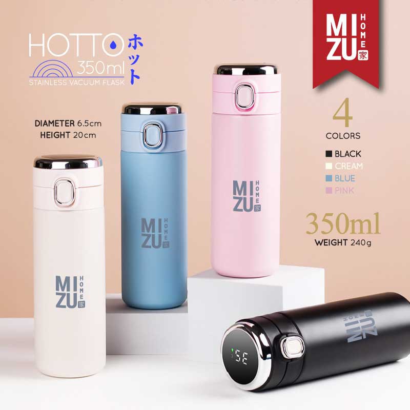 MIZU HOTTO Stainless Vacuum Flask 350ml Temperature Display Travel Thermos Botol Minum Termos-4