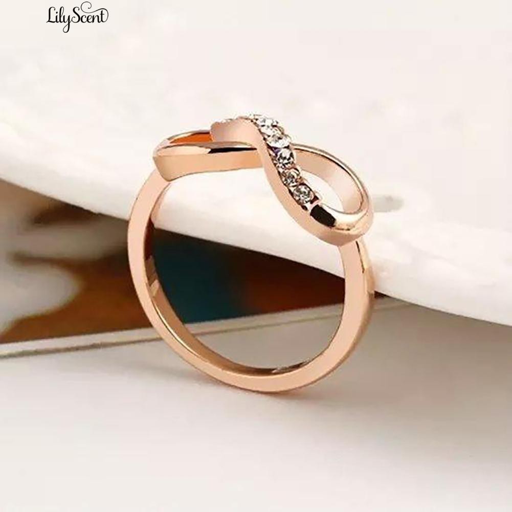 [Bayar Di Tempat]Mewah 8 Infinity Zirkon Hias Cincin Pernikahan Evening Party Wo Finger Jewelry