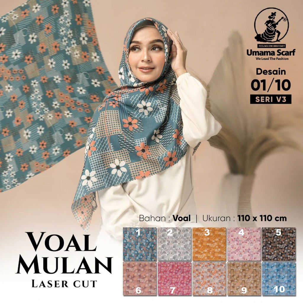 UMAMA HIJAB VOAL MULAN MOTIF LASER CUT V.3  HIJAB SEGI EMPAT MOTIF 110 X 110 PART 1
