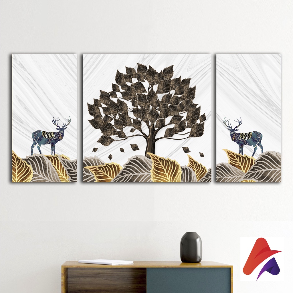 HIASAN DINDING TUMBUHAN POHON GOLD (FULL SET ISI 3) WALL DECOR PAJANGAN DINDING POSTER KAYU RUANGAN