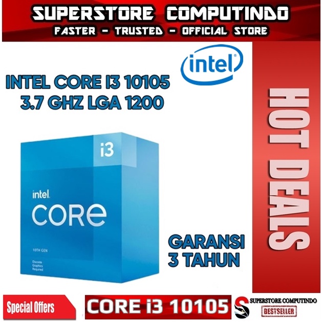 Processor Intel Core i3 10105 3.7 GHz BOX SOCKET 1200 GARANSI 3 TAHUN