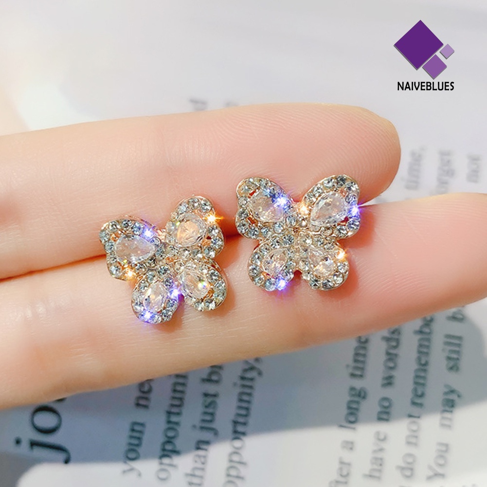 Anting Stud Bentuk Berlian Imitasi Gaya Elegan Untuk Wanita