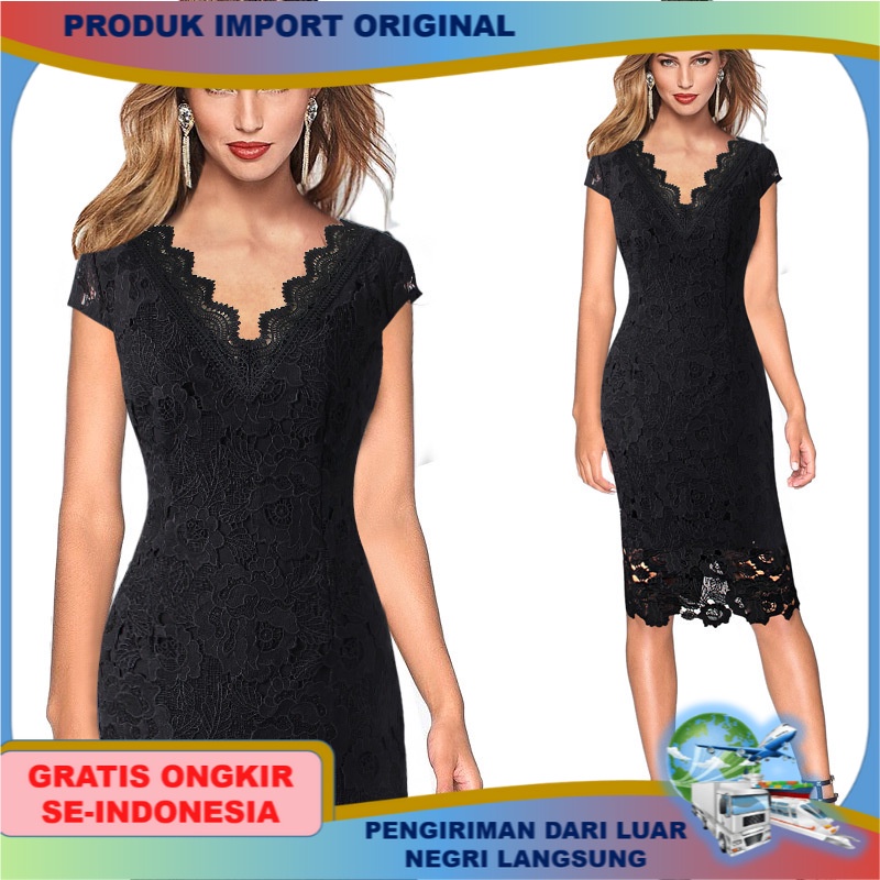 p Import Pakaian Wanita Gaya Eropa Amerika Style Renda V-Leher Kasual Model Rok Pensil Gaun Cewek Ke