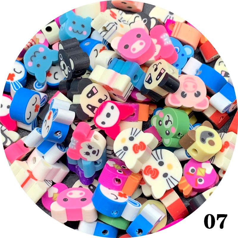 30pcs Manik-Manik Spacer Polymer Clay Motif Print Binatang Tersenyum Ukuran 10mm Untuk Membuat Perhiasan Diy