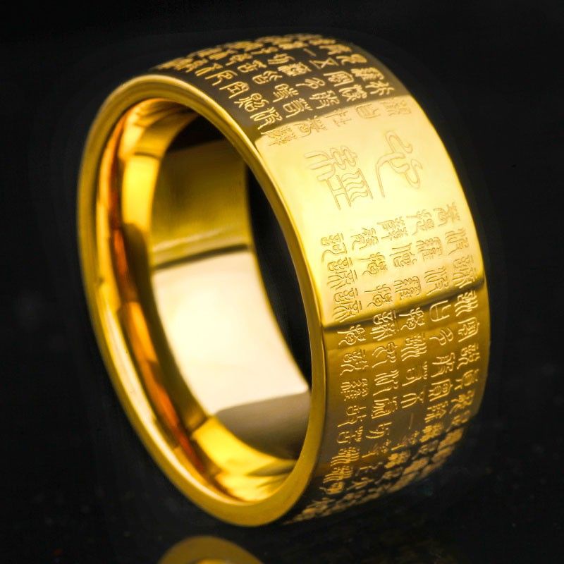 Cincin Sutra Hati Pria Trendi Berlapis Emas Baja Titanium Korea