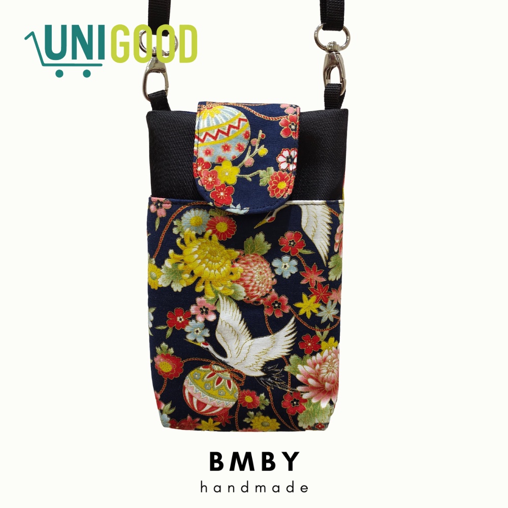 UNIGOOD X BMBY - Fabric Crossbody Phone Bag Handmade Japanese Cotton Handphone Purse Adjustable Strap Sling Bag Mini Tas HP Kain Jepang