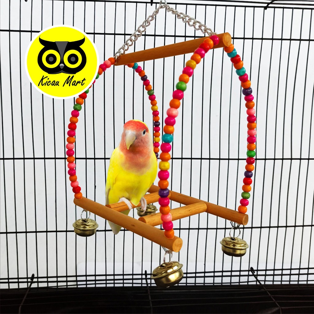 AYUNAN BURUNG MUTE WARNA WARNI EMPAT LONCENG MODEL KERANGKA SANGKAR KANDANG UNTULAN MAINAN AYUNAN LOVEBIRD PARKIT FALK SUNCONURE MAINAN SUGAR GLIDER HAMSTER PARROT PARUH BENGKOK KRNDJL