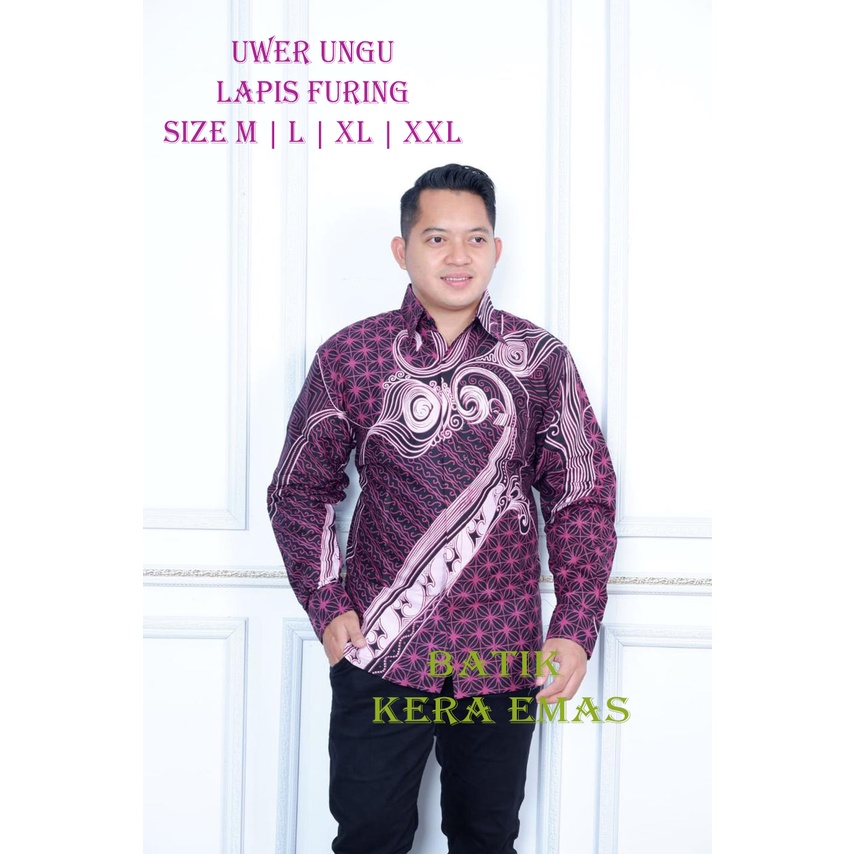 UWER UNGU Kemeja Batik Solo Pria Dewasa Premium LAPIS FURING Motif Warna LILAC GITARJA SUKET SEGORO