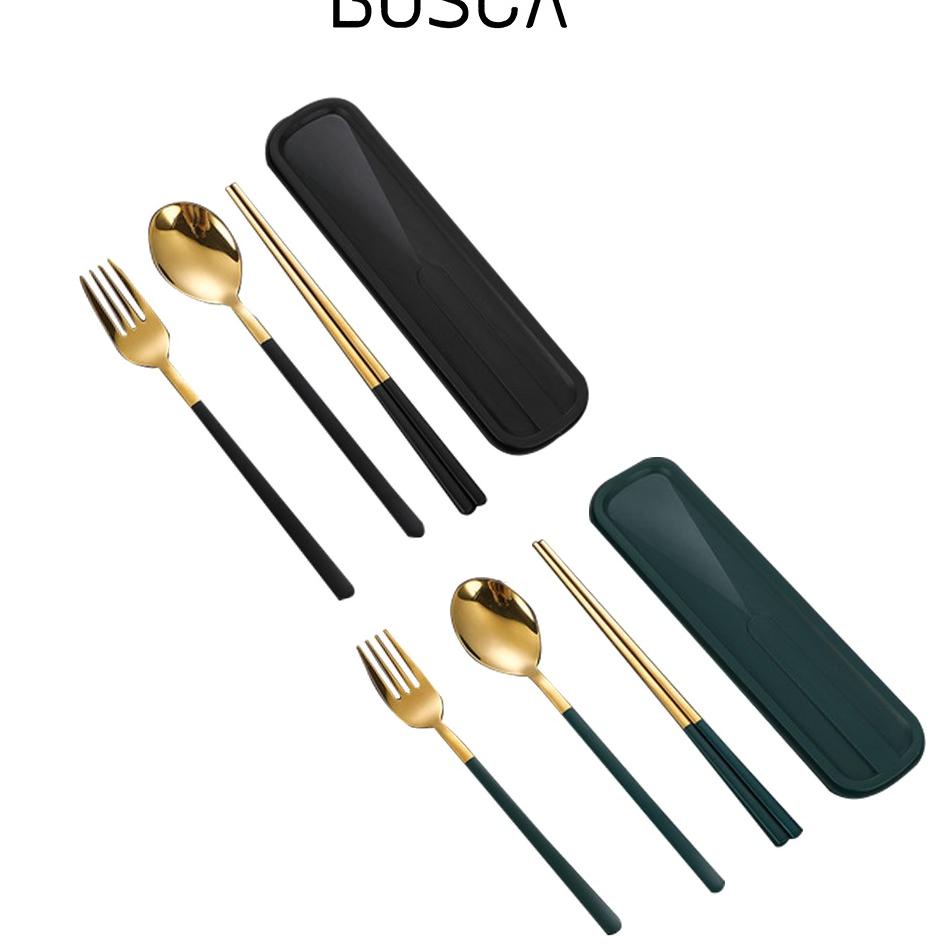 Produk Favorit Bosca Living - Sendok Garpu Sumpit Set Cutlery 4 in 1 Food Grade 304 / Set Alat Makan Portable / Alat Makan Stainless Food Grade / Cutlery Set