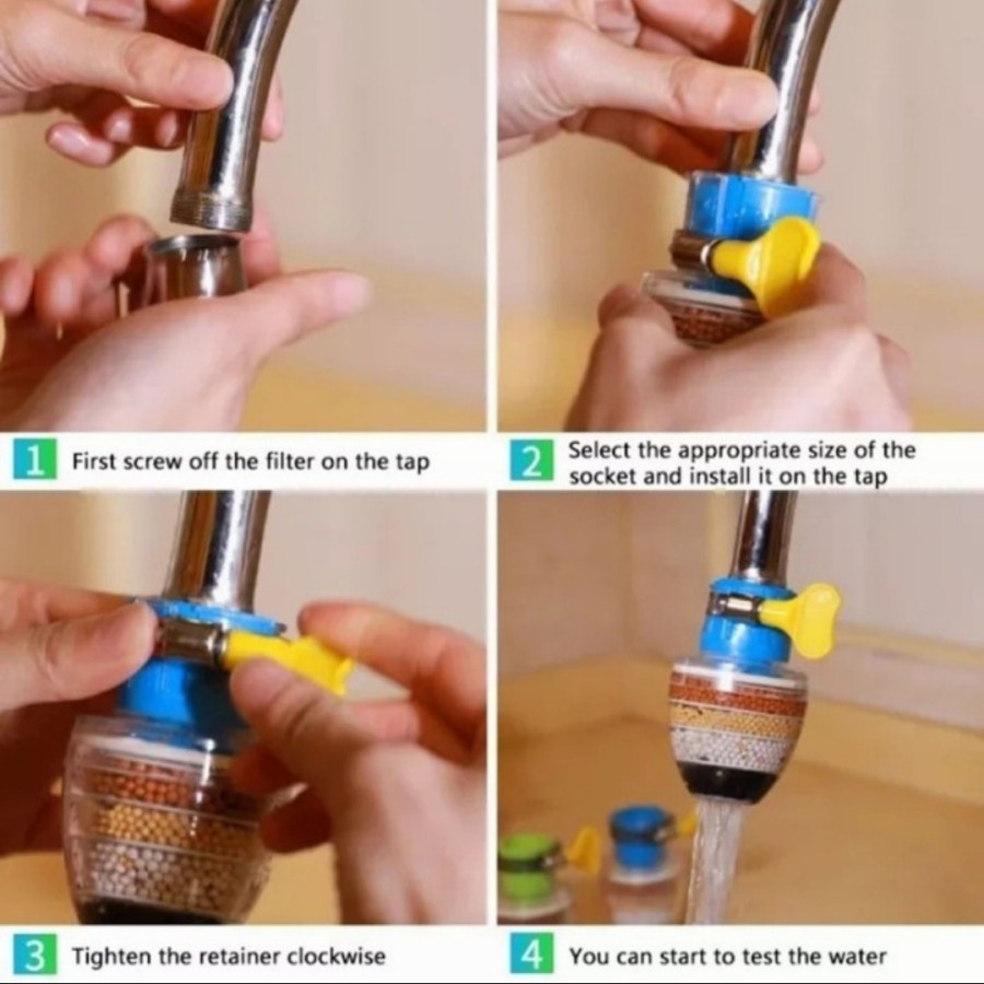 Magic Water Filter Saringan Air Kotor Bakteri Kuman Alat Penjernih Air Kamar Mandi Kran Wastafel 4 Batu Susun Penyaring Filter Air Sambungan Kran Kamar Mandi Wastafel Original Alat Penyaring Penjernih Air Kotor Keruh Bakteri Kuman