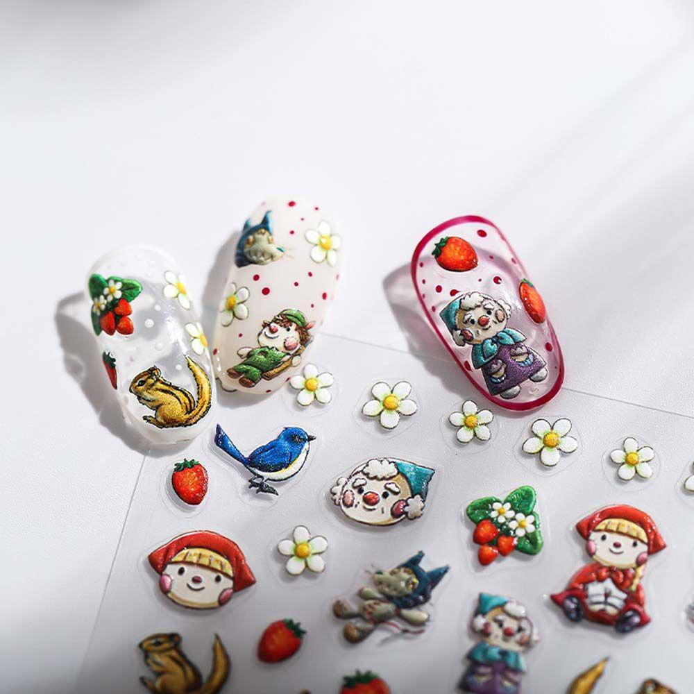 AUGUSTINA Agustina Kartun Stiker Kuku Wanita Perekat Diri Manicure Aksesoris Kelinci Beruang Nail Art Dekorasi