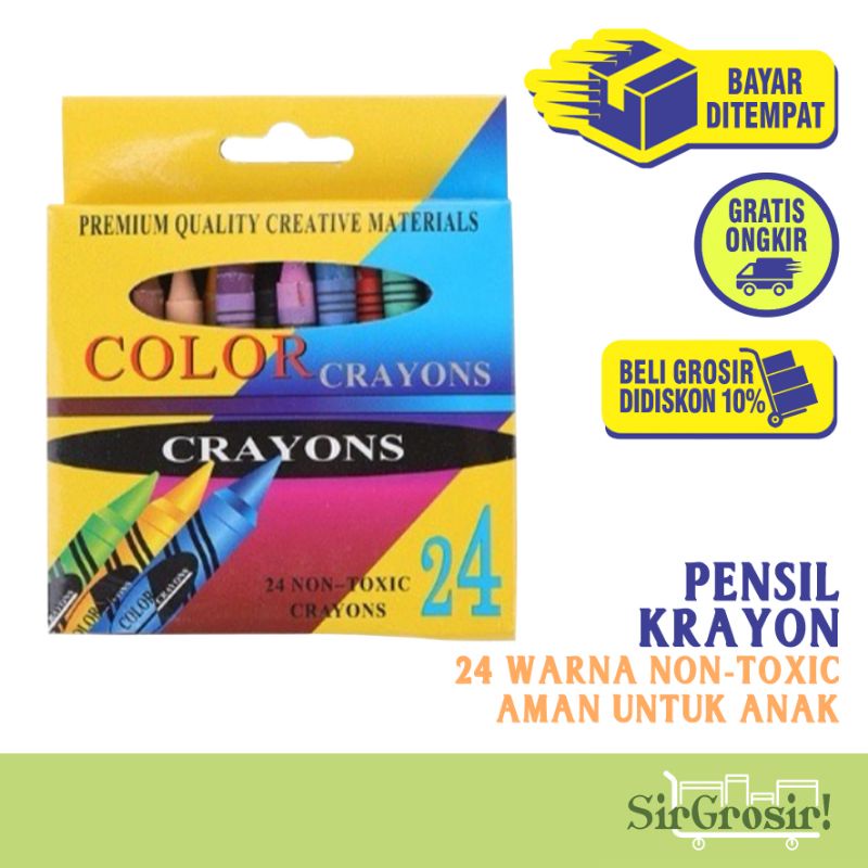 

24 COLORS CRAYON NON-TOXIC - Pensil Krayon 1 Set 24 Warna Warni Lengkap Anak Mewarnai Menggambar