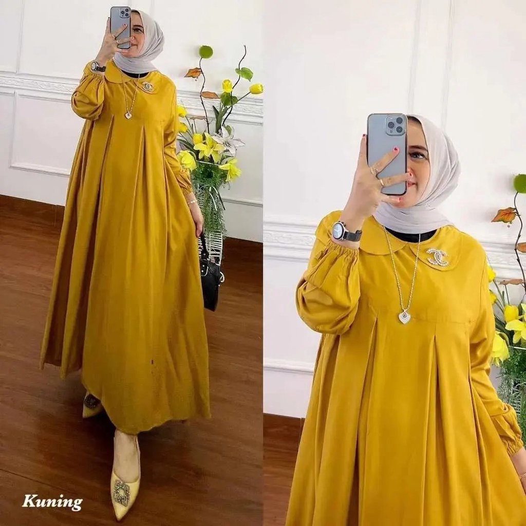 TANIA DRESS BL KAIN CERUTY BABYDOLL FULL PURING LD 108 CM PB 137 CM GAMIS LEBARAN TERBARU 2023 KEKINIAN DRESS KOREAN STYLE MUSLIM MAXI DRESS JUMBO