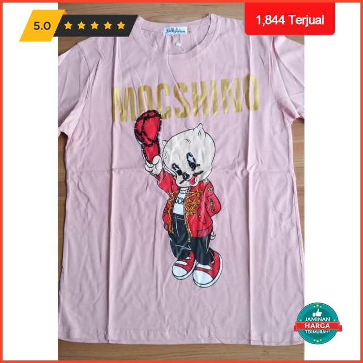 Kaos Import/Kaos Import Wanita/Tshirt Moschino/Moschino Pig - Putih Terlaris