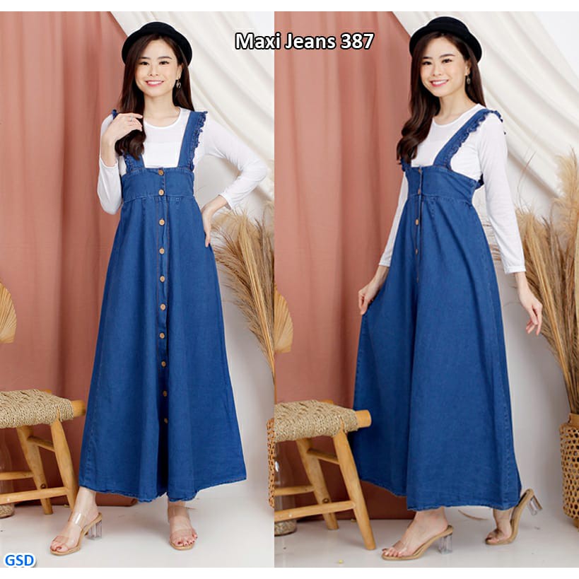 Maxi Jeans 387/overall jeans/dress jeans panjang/terusan jeans/terusan dress jeans