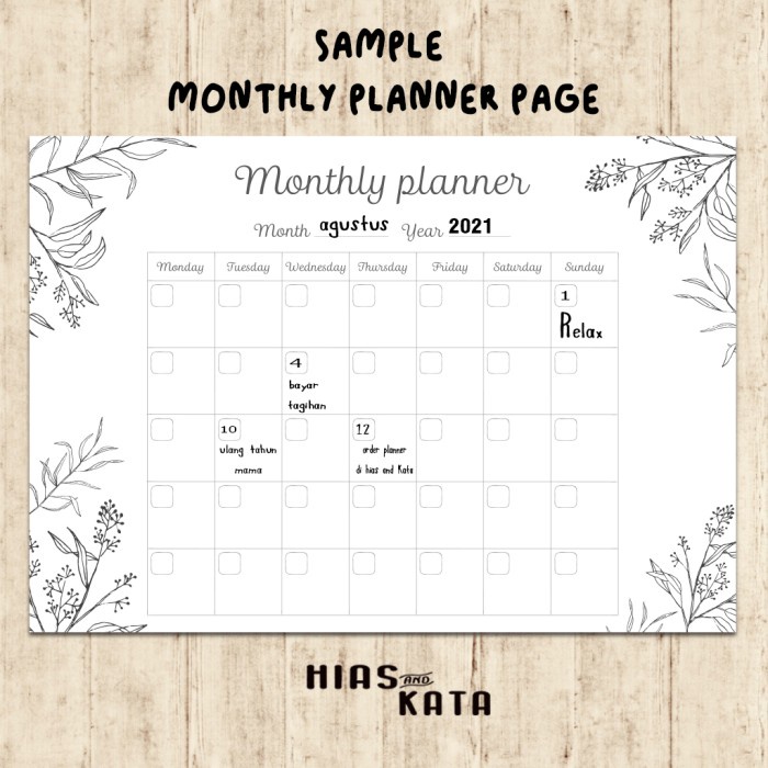 

Mantap Monthly Planner Monthly Schedule Wall Planner Agenda Bulanan Size A3 Murah