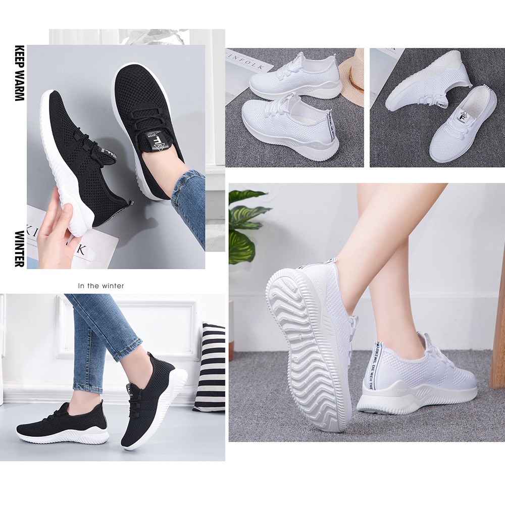 Sepatu wanita sneakers 2022 Sepatu olahraga rajutan terbang sports shoes Bahan Full Karet Anti Licin