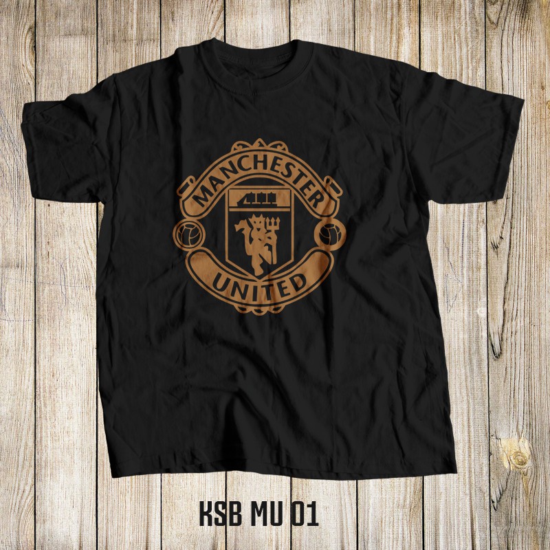 Kaos Bola Manchester United Non Jersey Sablon Katun Hitam Merah Putih Logo Dewasa Anak